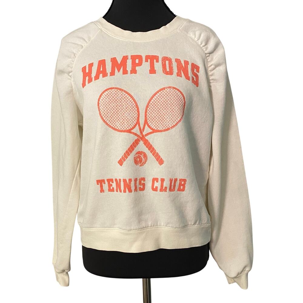 Oak & Trellis Hamptons Tennis Club Sweatshirt Cream Graphic Pullover Sm Preppy